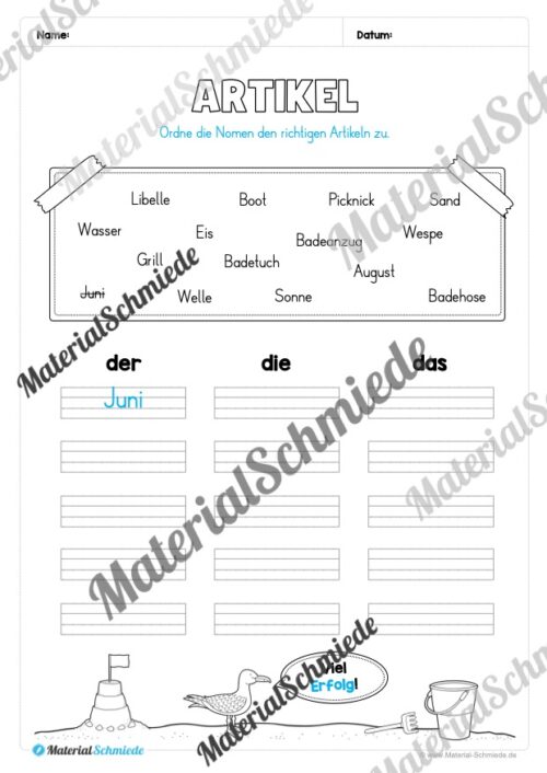 Arbeitsheft Wortarten - Thema Sommer (Arbeitsblatt 06)