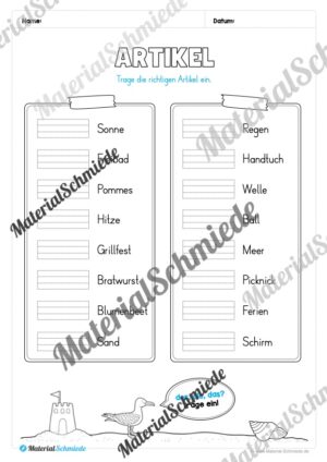 Arbeitsheft Wortarten – Thema Sommer (Arbeitsblatt 09)