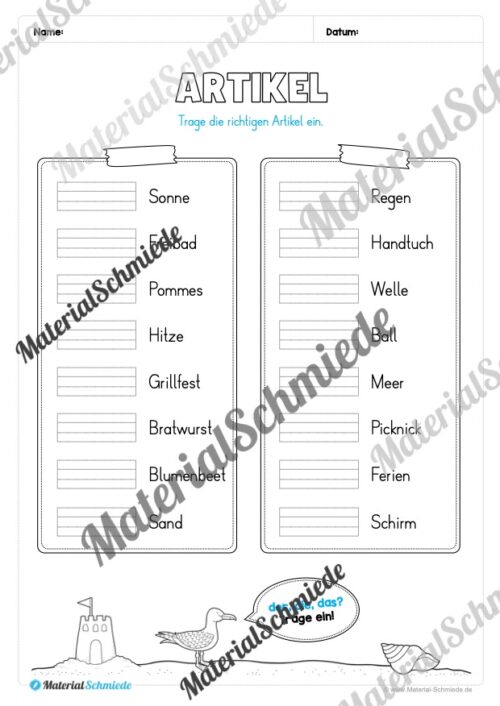 Arbeitsheft Wortarten - Thema Sommer (Arbeitsblatt 09)