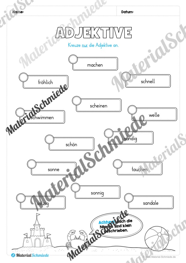 Arbeitsheft Wortarten – Thema Sommer (Arbeitsblatt 12)
