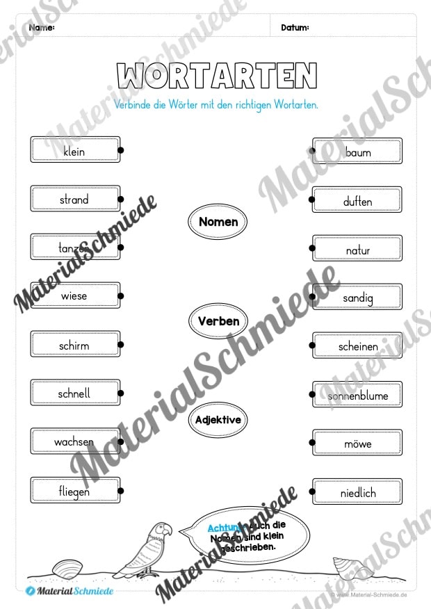 Arbeitsheft Wortarten – Thema Sommer (Arbeitsblatt 17)