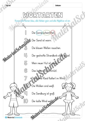 Arbeitsheft Wortarten – Thema Sommer (Arbeitsblatt 18)