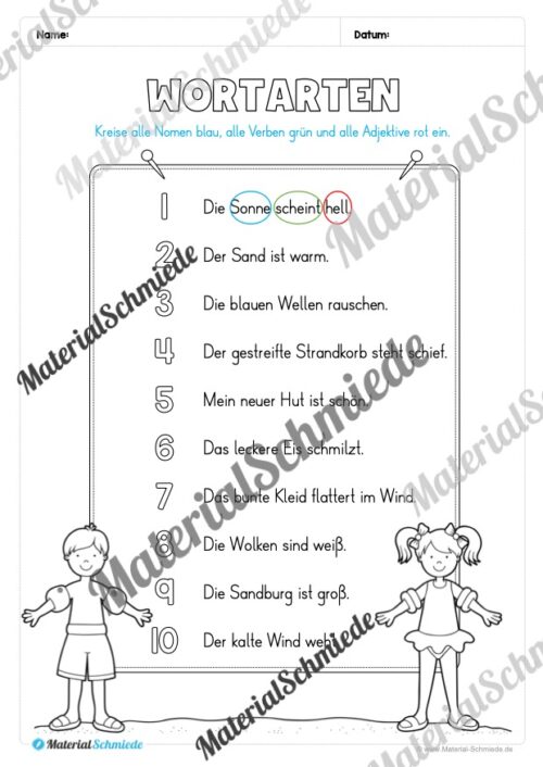 Arbeitsheft Wortarten - Thema Sommer (Arbeitsblatt 18)
