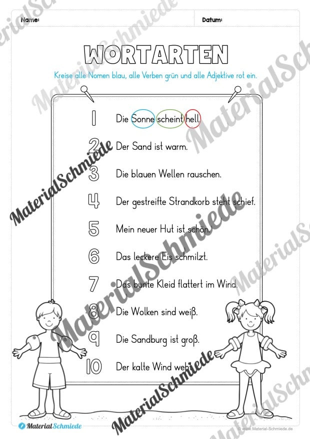 Arbeitsheft Wortarten – Thema Sommer (Arbeitsblatt 18)