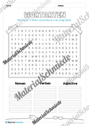 Arbeitsheft Wortarten – Thema Sommer (Arbeitsblatt 19)