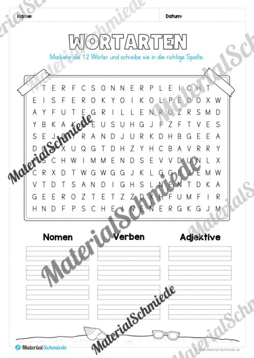 Arbeitsheft Wortarten - Thema Sommer (Arbeitsblatt 19)