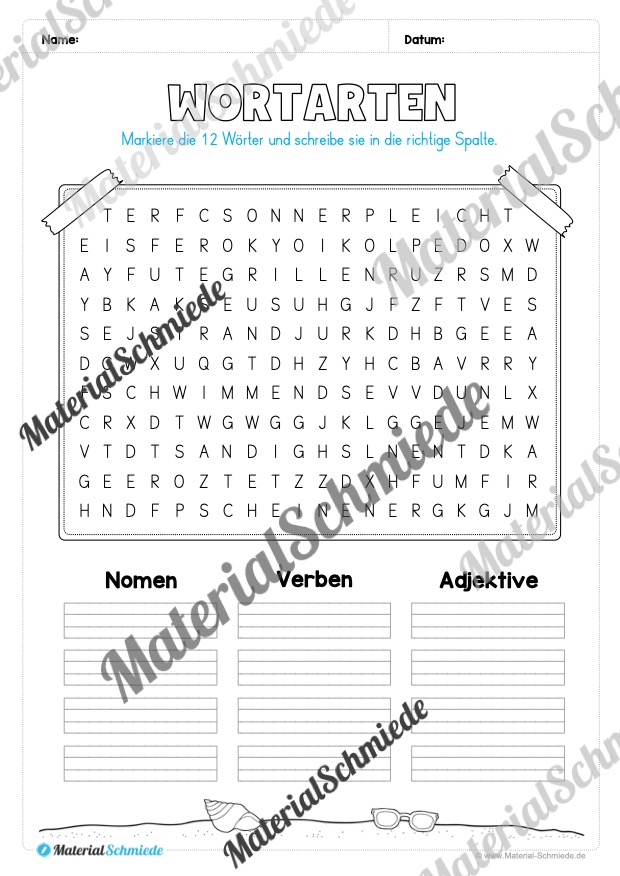 Arbeitsheft Wortarten – Thema Sommer (Arbeitsblatt 19)