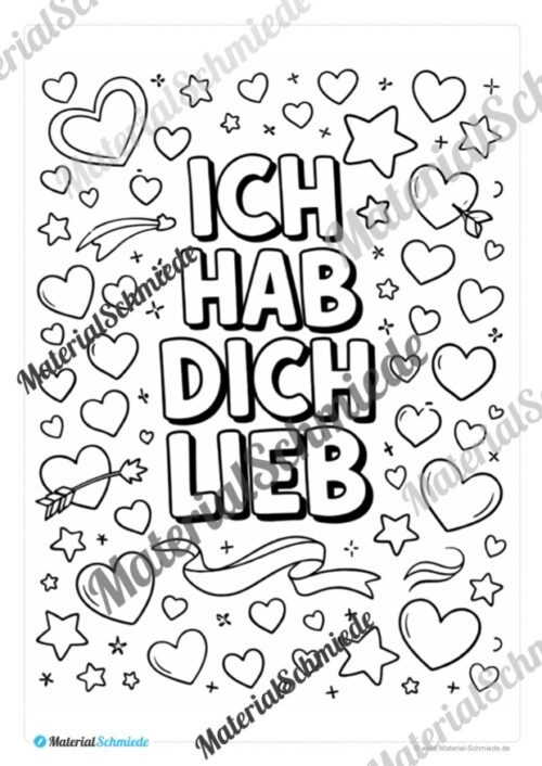 Kostenlose Ausmalbilder zum Valentinstag - Arbeitsblatt 01