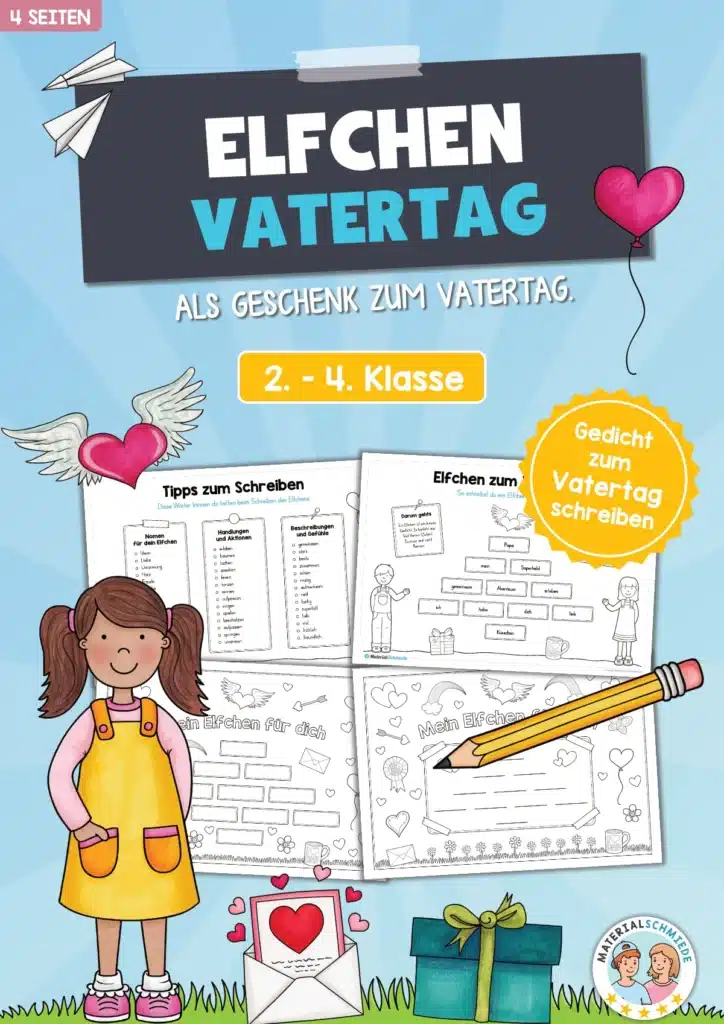 Elfchen zum Vatertag schreiben (4 Arbeitsblätter)