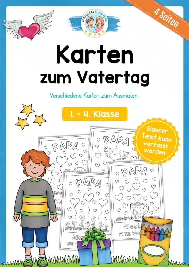 Kostenlose Karten zum Vatertag - 4 Vorlagen (1. - 4. Klasse)