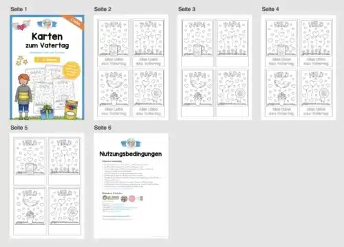 Kostenlose Karten zum Vatertag - 4 Vorlagen (1. - 4. Klasse) - Überblick
