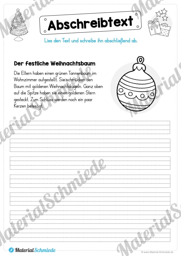 10 Abschreibtexte zu Weihnachten (Der festliche Weihnachtsbaum)