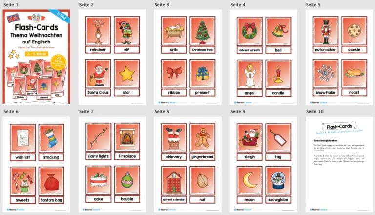32 Flash-Cards zu Weihnachten (auf Englisch) – Überblick