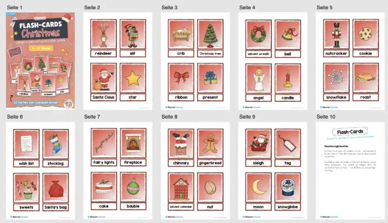 32 Flash-Cards zu Weihnachten (auf Englisch) – Überblick