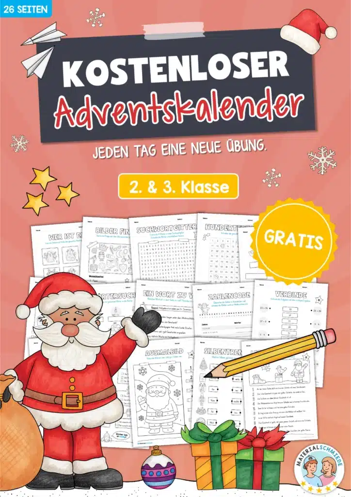 Kostenloser Adventskalender für die 2. & 3. Klasse (24 Seiten)