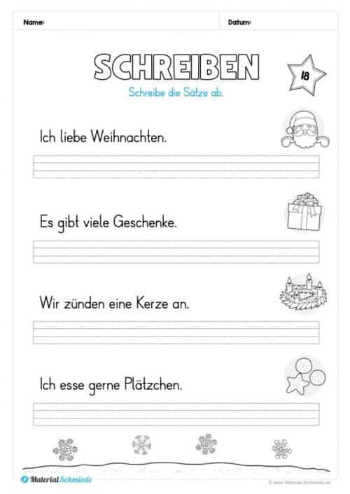 Kostenloser Adventskalender für die 1. & 2. Klasse (Arbeitsblatt 20)