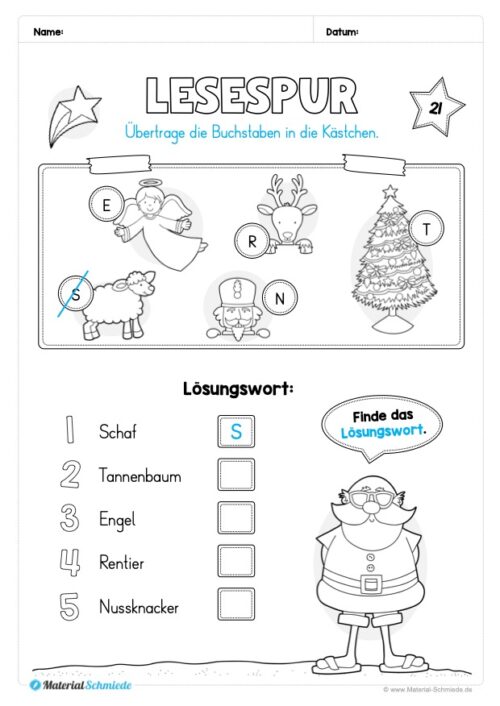 Kostenloser Adventskalender für die 1. & 2. Klasse (Arbeitsblatt 23)