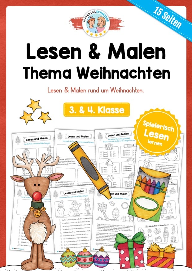 Lesen & Malen zu Weihnachten (15 Arbeitsblätter)