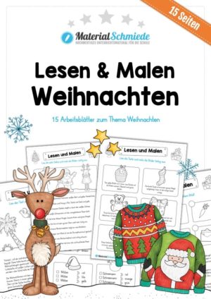 Lesen & Malen zu Weihnachten (15 Arbeitsblätter)