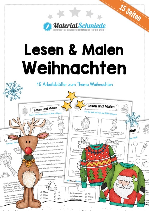 Lesen & Malen zu Weihnachten (15 Arbeitsblätter)