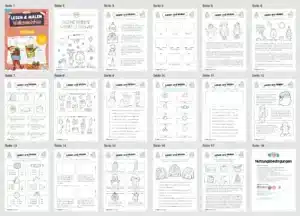 15 Arbeitsblätter zum Lesen & Malen zu Weihnachten (Überblick)