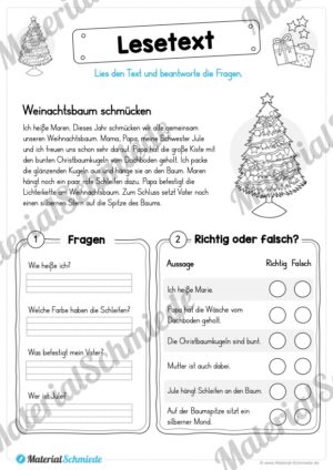 10 Leseübungen zu Weihnachten (Lesetext mit Fragen)