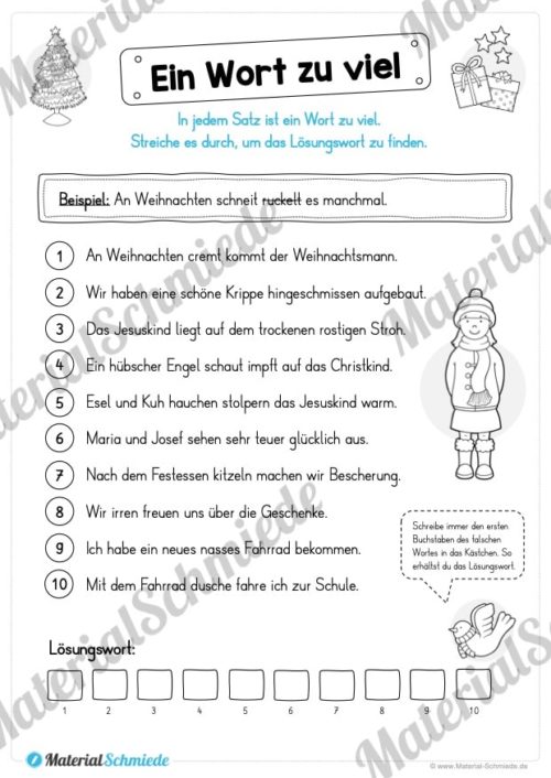 10 Leseübungen zu Weihnachten (Ein Wort zu viel)
