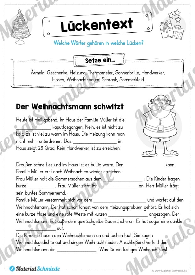 10 Leseübungen zu Weihnachten (Lückentext)