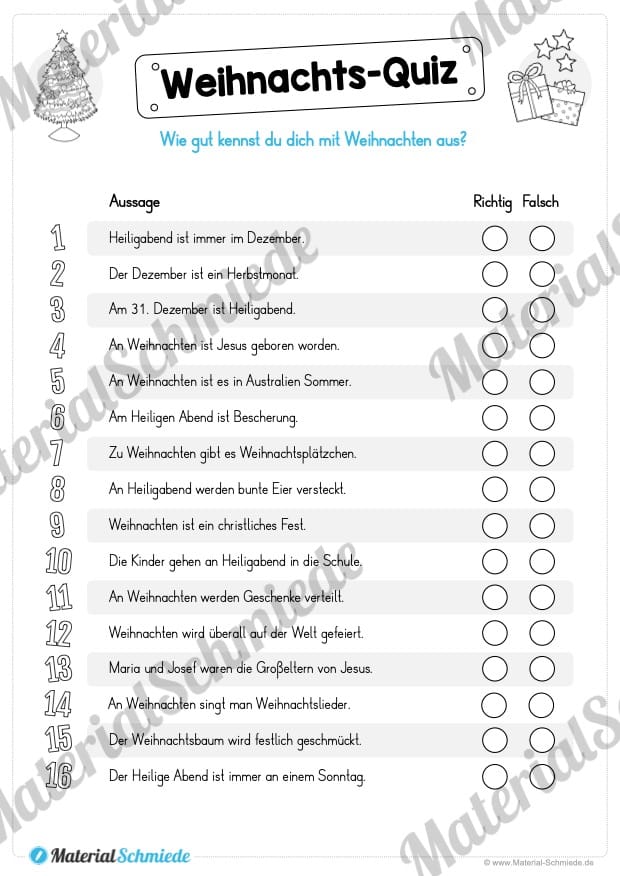 10 Leseübungen zu Weihnachten (Weihnachts-Quiz)