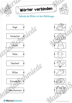 Materialpaket Weihnachten: 25 Arbeitsblätter (Wörter verbinden)