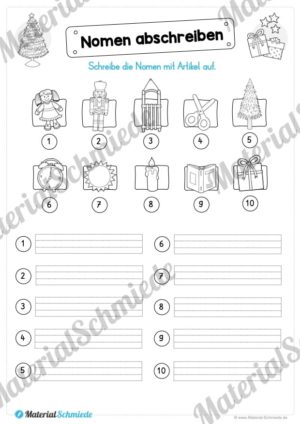 Materialpaket Weihnachten: 25 Arbeitsblätter (Nomen abschreiben)