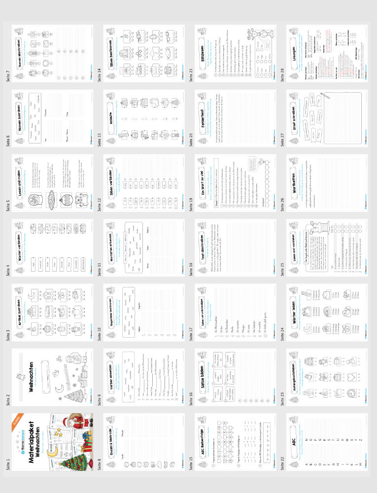 Materialpaket Weihnachten: 25 Arbeitsblätter (Überblick)