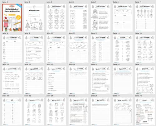 Materialpaket Weihnachten: Deutsch 2. & 3. Klasse (25 Arbeitsblätter) - Überblick