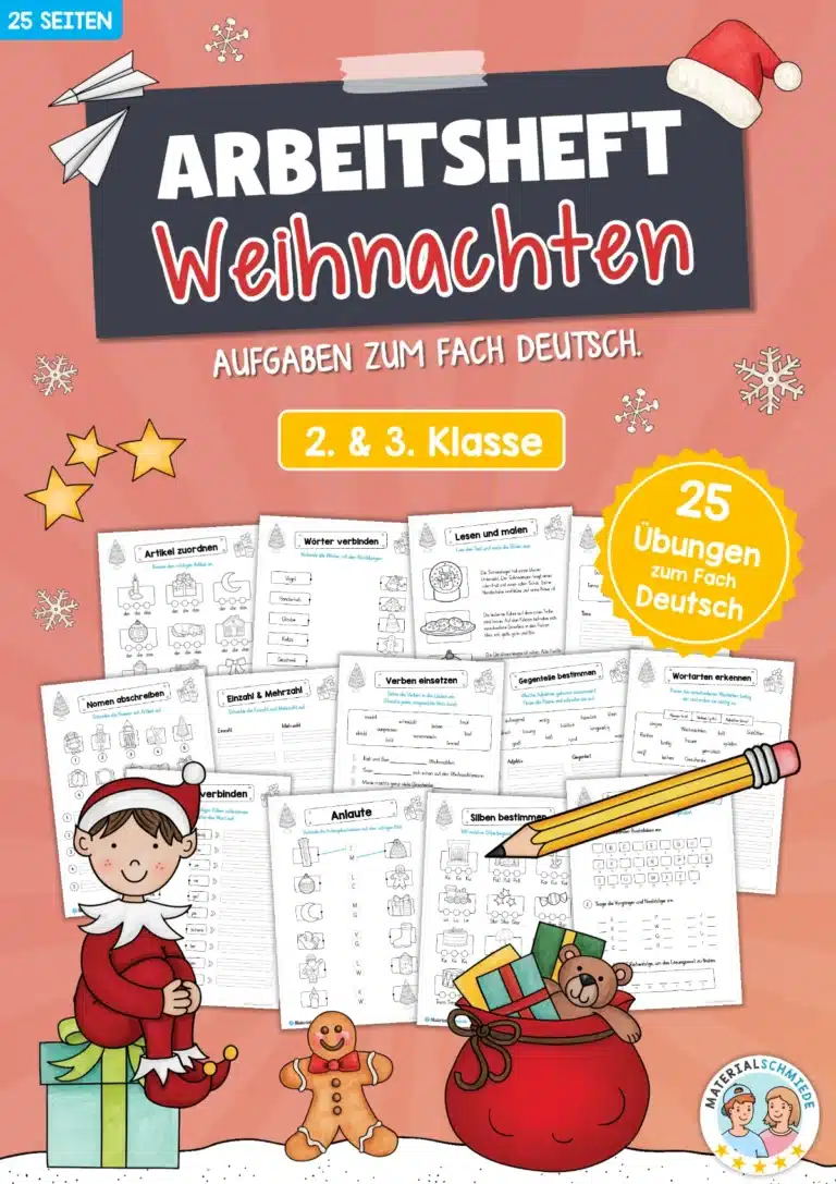 Arbeitsheft Weihnachten: Deutsch 2. & 3. Klasse (25 Arbeitsblätter)