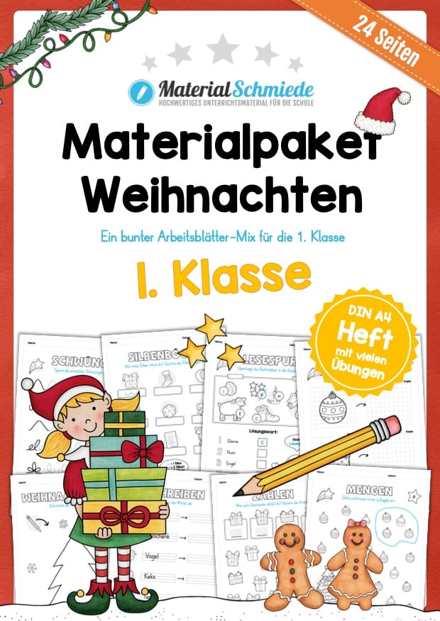 Materialpaket Weihnachten: 1. Klasse (24 Arbeitsblätter)