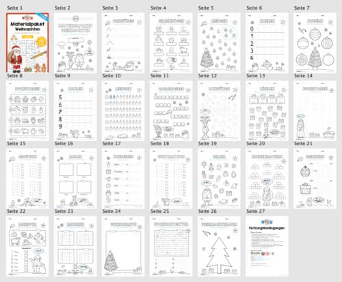 Materialpaket Weihnachten: 1. Klasse (24 Arbeitsblätter) - Überblick