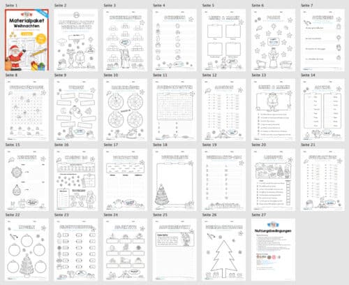 Materialpaket Weihnachten: 2. Klasse (24 Arbeitsblätter) - Überblick