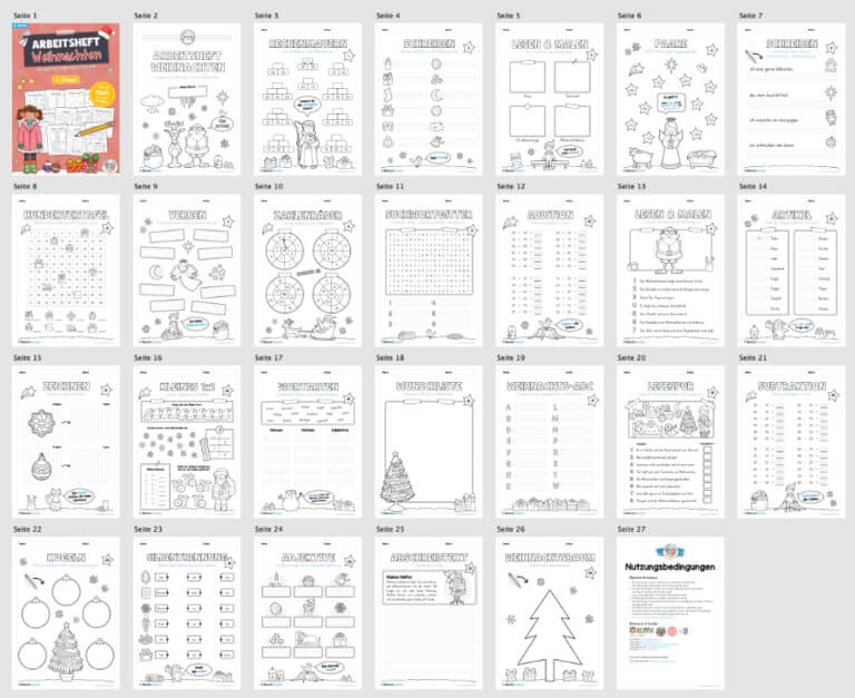 Arbeitsheft Weihnachten: 2. Klasse (24 Arbeitsblätter) – Überblick