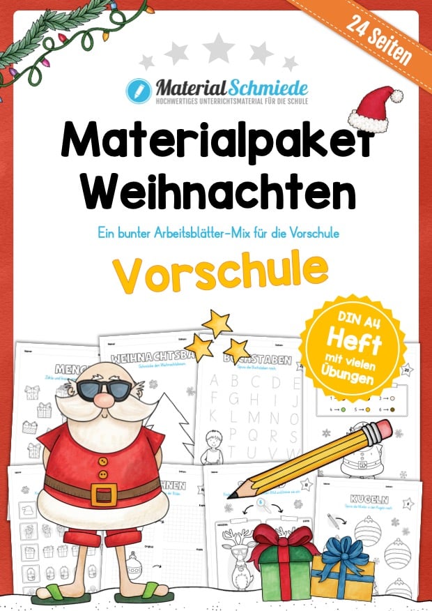 Materialpaket Weihnachten: Vorschule (24 Arbeitsblätter)