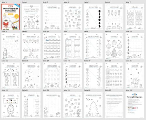 Materialpaket Weihnachten: Vorschule (24 Arbeitsblätter) - Überblick