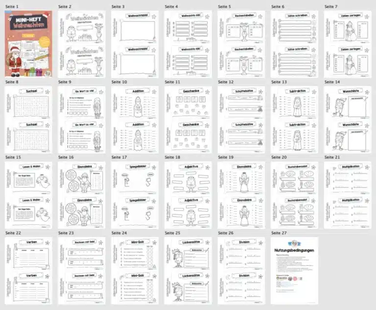 Mini-Heft: Weihnachten – 3. Klasse (24 Arbeitsblätter) – Überblick