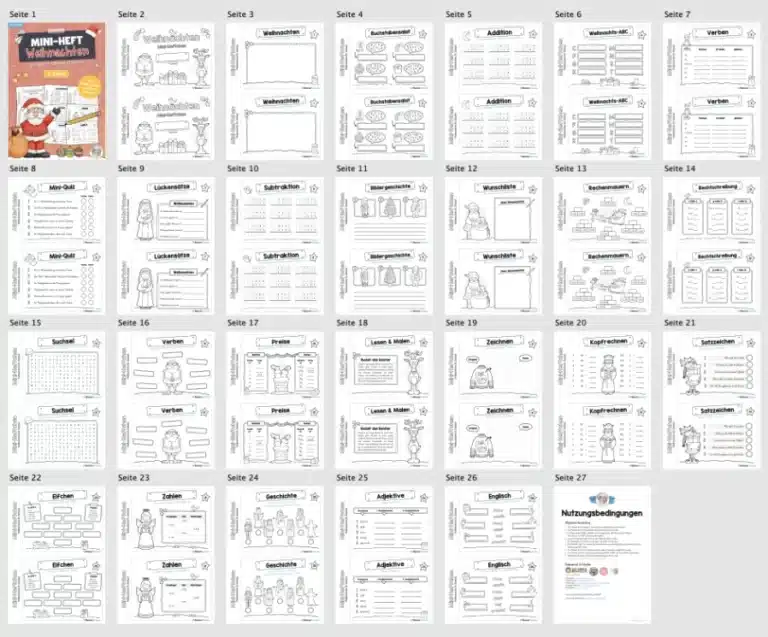 Mini-Heft: Weihnachten – 4. Klasse (24 Arbeitsblätter) – Überblick