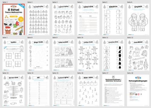 15 Rätsel zu Weihnachten (1. & 2. Klasse) - Überblick