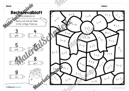 8 Rechenmalblätter Weihnachten: Zahlenraum 10 (Vorschau 01)