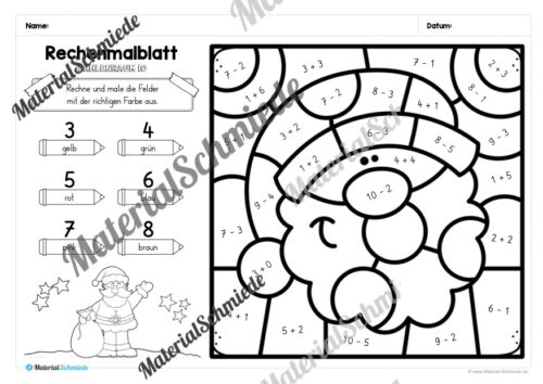 8 Rechenmalblätter Weihnachten: Zahlenraum 10 (Vorschau 06)