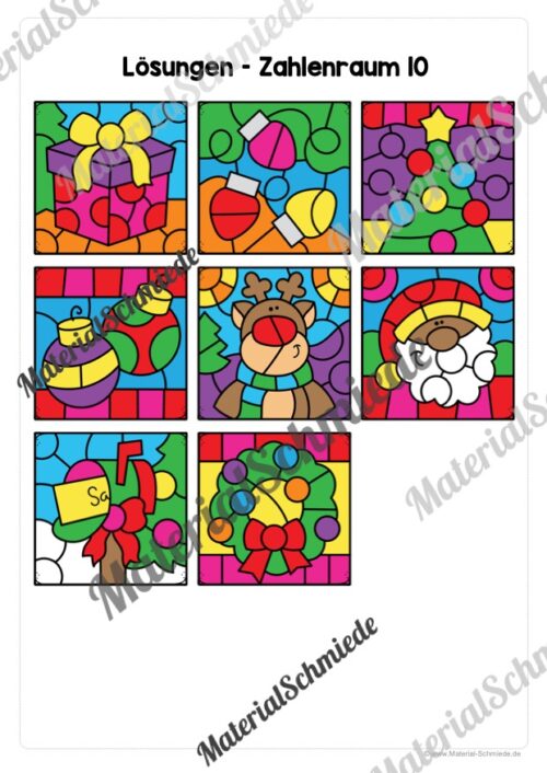 8 Rechenmalblätter Weihnachten: Zahlenraum 10 (Vorschau 09)