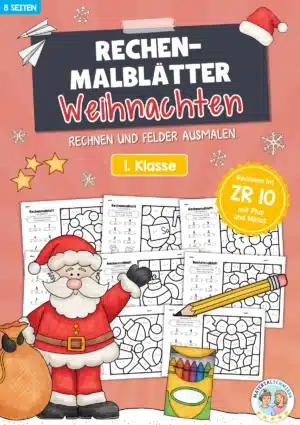 8 Rechenmalblätter Weihnachten: Zahlenraum 10