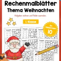 8 Rechenmalblätter Weihnachten: Zahlenraum 10