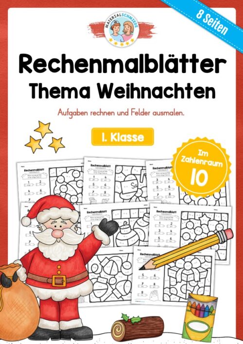 8 Rechenmalblätter Weihnachten: Zahlenraum 10