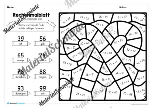 8 Rechenmalblätter Weihnachten: Zahlenraum 100 (Vorschau 01)